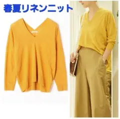 ☆MACPHEE リネンVネックプルオーバー イエローのサムネイル