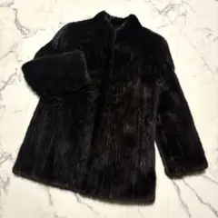 サガミンク　毛皮　コート　スタンドカラー　黒 ブラック　銀サガ　11号　Lサイズ