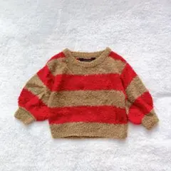 処分価格【マーキーズアボンド】ニット セーター もこもこ ベージュ×レッド