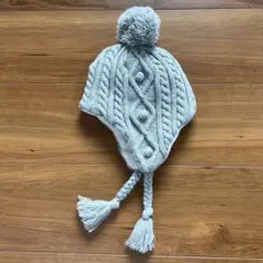 キッズ ニット帽 ポンポン付き ライトグレー 52-56cm