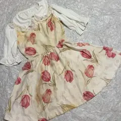 ✧美品【トッカ】Bambini 薔薇刺繍ドレス140 チュール フレア 白ピンク