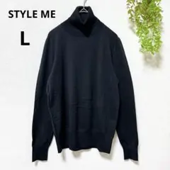 【美品】東京スタイル◆タートルネック長袖ニット(L)ブラック　透け感有　オフィス