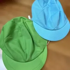 緑、水色カラー帽子 2点