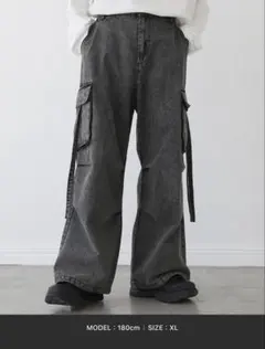 完売 LILL ドレープワイドスラックスカーゴパンツ ブラック系1 Mのサムネイル
