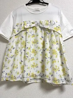 ポンポネット 花柄 ギンガムチェック Tシャツ