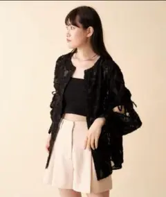 【mline】ジャガードスリットブラウス