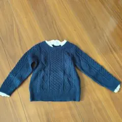 ネイビー ケーブルニットセーター フリル襟