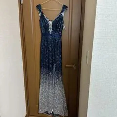 スパンコールマキシドレス ネイビーシルバー ロングドレス