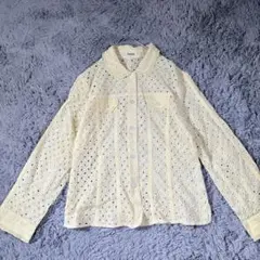 美品♡シャミーchamois 長袖シャツ　カットワーク　フリル　イエロー　42