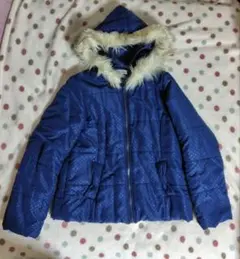 ファー付きフード 青 ダウンジャケット　150