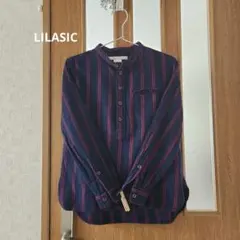 LILASIC バンドカラー起毛シャツ　ストライプ
