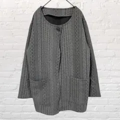 11471 ラパステル ケーブルニットカーディガン 羽織 グレー M~L 洗える