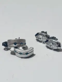 シルバー フープピアスとクリスタルピアスセット