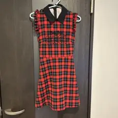 one spo 赤黒チェック ノースリーブミニワンピース