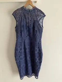 ダークブルー レース ノースリーブ ワンピース