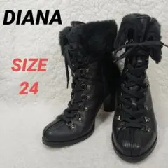 DIANA　ダイアナ　ショートブーツ　ブーティ　レザー　ボア　黒　レースアップ