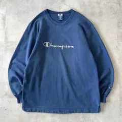 90s USA古着　チャンピオン　ヴィンテージ スウェット　刺繍ロゴ　肉厚　青