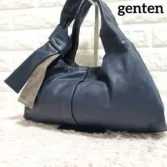 美品 genten ゲンテン ムスビ ハンドバッグ オールレザーネイビー バッグのサムネイル