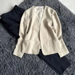 NATURAL BEAUTY BASIC ジャケット×パンツ 紺×ベージュ S