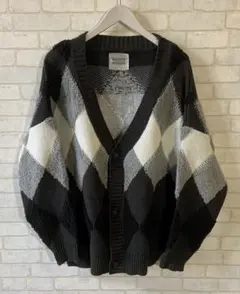 【WONDER WONDER】 アーガイル柄 ボリューム カーディガン 黒グレー