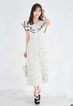 tocco closet ドットアソートプリントビックカラープリーツワンピース