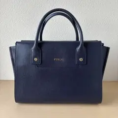 ✨美品✨FURLA フルラ カレッジ レザートートバッグ ネイビー 自立