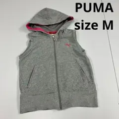 PUMA プーマ　ノースリーブパーカー　ジップアップ　古着女子　グレー　ピンクのサムネイル