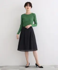 INDIVI♡洗える幾何学レースタックフレアスカート 膝下 コットン 38