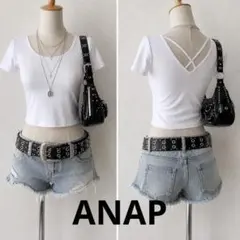 ANAP バッククロス 白T ピタT クロップド丈 Y2K 平成ギャル FREEのサムネイル