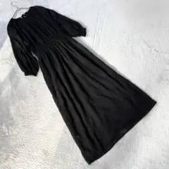 【ザラ】（S）ロングワンピース ブラック 刺繍 七分袖