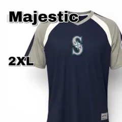 極美品 マジェスティック マリナーズ ベースボールシャツ 紺 2XL