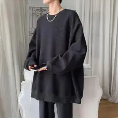 メンズ 長袖 無地 スウェット ロンT ロングTシャツ ブラック L 939