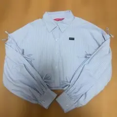 LOVE R クロップドシャツ 青と白のストライプ