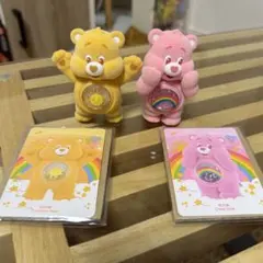ケアベア　ポップマート　カラフルハグ　フィギュア　ピンク　黄色　フロッキー素材