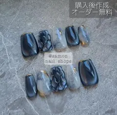 ◯60 .ショートバレリーナ　キルティング　ミラーフレンチ　ニュアンス　マーブル