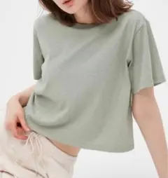 ユニクロ スラブジャージークロップドT（半袖）グリーンXL