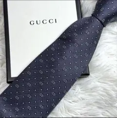 極美品　GUCCI ネイビー ドット柄 シルクネクタイ