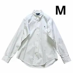 90s ポロラルフローレン オックスフォード コットンシャツ M 白 紺 ポニー