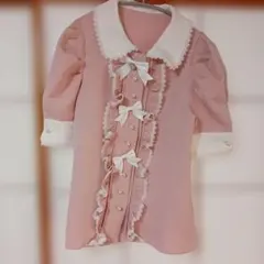 DearMyLove　夢展望　ピンク フリル リボン 半袖ブラウス