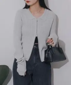 Kastane ダブルZIPラメリブカーディガン