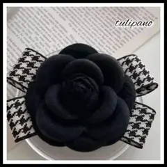 大人気  コサージュ 千鳥リボン 椿 黒 フォーマル 卒業式 入学式 入園式
