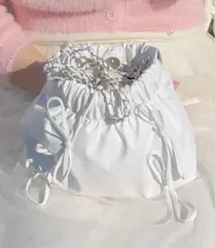 白　リボン　バッグ
