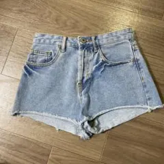 デニムショートパンツ ライトブルー フリンジ