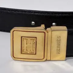 激レア‼️HERMES エルメス Hバックル レザーベルト ブラック ゴールドのサムネイル