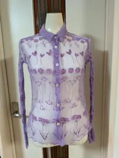 TSUMORI CHISATO 紫花柄刺繍長袖シャツ1990年代のサムネイル