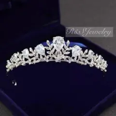 高品質ティアラジルコニア王冠リーフ結婚式前撮りブライダルウェディングパーティーa