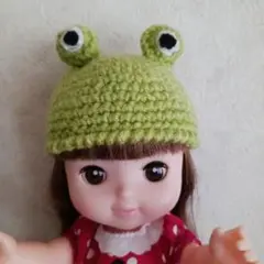 黄緑色カエルさんニット帽子☆メルちゃんレミン&ソラン人形用のサムネイル