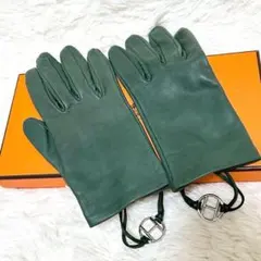 HERMES エルメス レザーグローブ 手袋 Hロゴ金具 グリーンのサムネイル