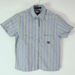 トミーヒルフィガー 青と黄色のストライプ 半袖シャツ サイズ4