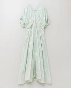 ヌキテパ　ウエストギャザーワンピース　ミント